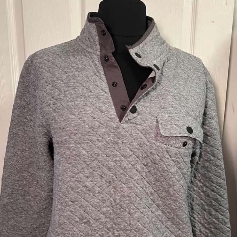 Faherty Carbon Melange Grey Epic Quilted Fleece Pullover Sweatshirt M